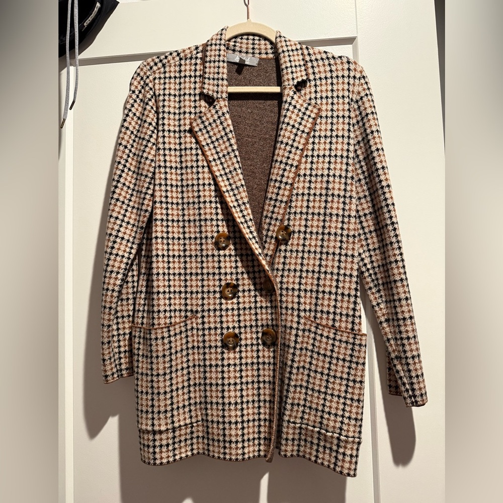Women's Houndstooth Double-Breasted Sweater Jacket